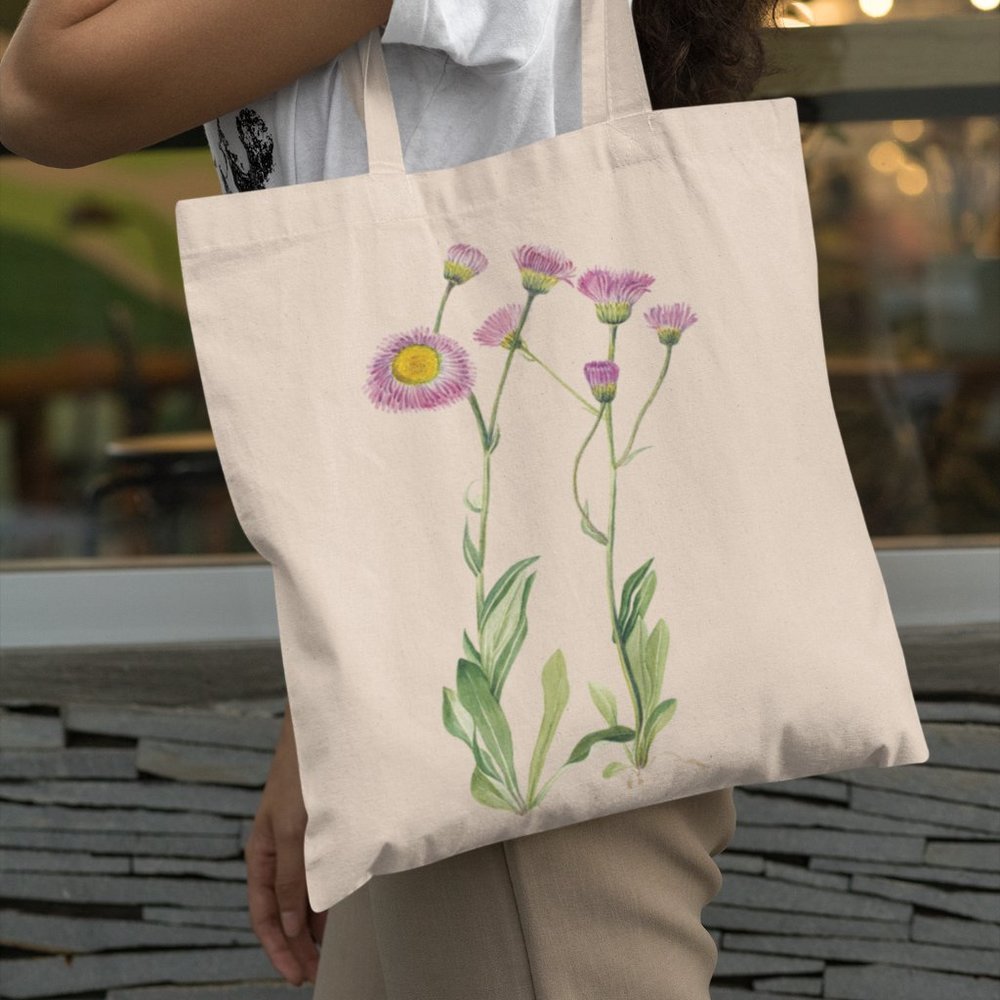 Aspen Fleabane Vintage Watercolor Floral Print Graphic Canvas Tote Bag
